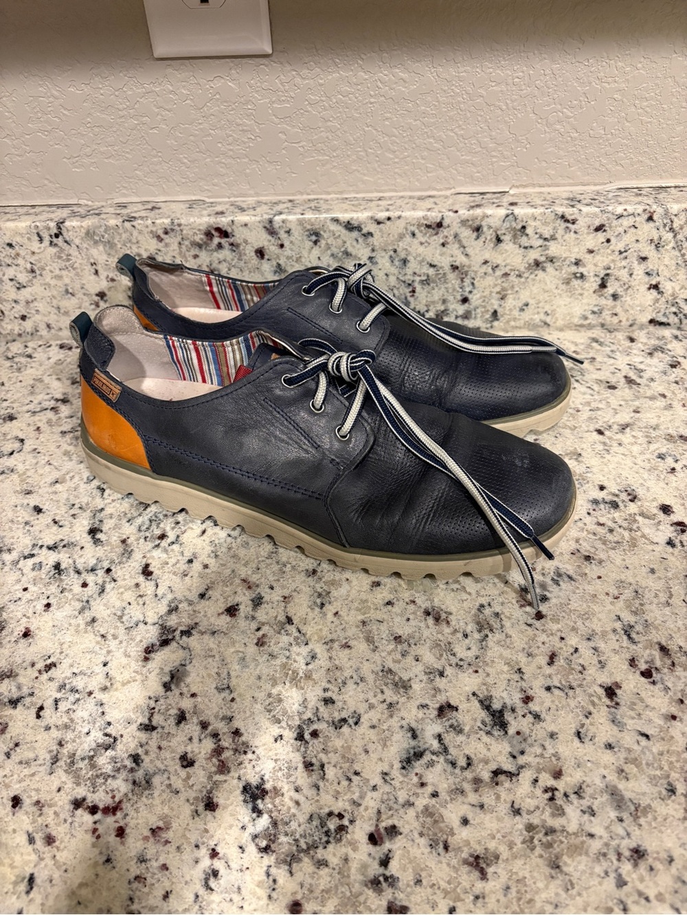 Pikolinos Men’s Leather Casual Shoes Size 45 Blue Orange Lace Up Comfort Walking